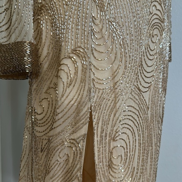 VINTAGE Peak Evenings 100% Silk Hand Beaded Gown Dress size 6 4 Champagne - Picture 4 of 16